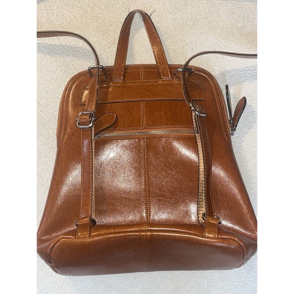 Heshe Cognac Brown Colored Leather Convertible Backpack Crossbody Gorgeous main image 7